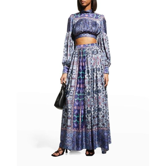 Lace the Label Purple Garden Top & Maxi Skirt set satin Luxury Resort Paisley XS - Picture 4 of 16